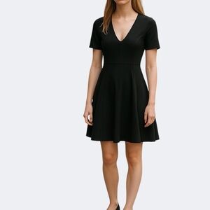 Whistles | Fit & Flare V-Neck Ribbed Cotton Dress Exposed Zipper 90s Y2K Size 6